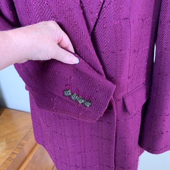 Ann Taylor Size 12 Tweed Double Breasted Blazer Jacket Coat Raspberry Plum Warm - Picture 7 of 11